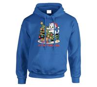 It's That Time Again Cat Christmas Tree Mens Hoodie Funny Festive Xmas Gift Hoody Royal Blue - X-Large
