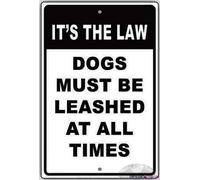 It's The Law Dogs Must Be Leashed At All Times Caution Notice Note Plate Metal Tin Sign Wall Art Decor Safety Warning Signs for Outdoor & Indoor Workplace 8"x12"