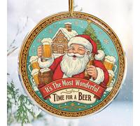 It's The Most Wonderful Time for A Beer Santa 2 Drinking - Christmas Ornaments - Christmas Decorations - 3.6 in Acrylic - Funny Party Ornament for Christmas Tree - Silly Ideas Beer Gifts for Women Men