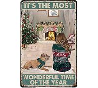 It's The Most Wonderful Time of The Year in Christmas Fireplace With Border Terrier Tin Sign Gift for Border Lovers Dog Lover Metal Tin Sign Vintage Sign for Home Coffee Garden Wall Decor 8x12 Inch