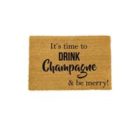 It's Time to Drink Champagne & Be Merry Doormat Artsy Mats Black 40cm x 60cm