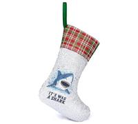 It's Was A Shark Sequin Christmas Stocking Xmas Hanging Stockings for Fireplace Tree Holiday Party Decorations