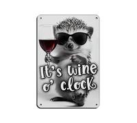 It's Wine O' Clock, Funny Wine Sayings, Hedgehog Retro Poster Metal Tin Sign Chic Art Retro Iron Painting Bar People Cave Cafe Family Garage Poster Wall Decoration 8x12inch(20x30cm)