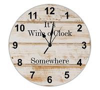 It's Wine O'clock Somewhere Clock Natural Wood Grain Hanging Wooden Wall Clock 10 inch Silent Movement Battery Operated France Style Farmhouse Wooden Clock Decorative For Home Living Room Kitchen