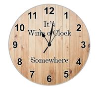 It's Wine O'clock Somewhere Wall Clock Natural Wood Grain Frameless Clock 10 inch Silent Movement Battery Operated Time For Wine Farmhouse Wood Print Wall Clock For Home Kitchen Living Room