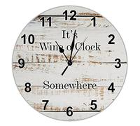 It's Wine O'clock Somewhere Wooden Wall Clock White Wood Grain Hanging Clock 10 inch Non-Ticking Quartz Battery French Art Farmhouse Wooden Clocks Decor For Nautical Home Kitchen Living Room Bedroom