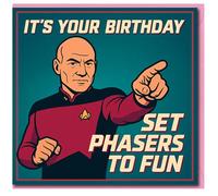 It's Your Birthday Set Phasers to Fun Funny Sci-Fi Birthday Card - Retro Space Captain Design for Him Her Friend Geek