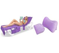ITSA Beach Comfort Bundle - Terry Towelling Lightweight Beach Towel with Pockets & Handles(LIght Purple) + Towel Trapper Inflatable Travel Beach Pillow (Lilac Breeze)