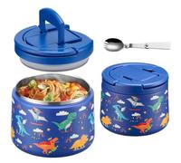 Itslife Thermal Food Container, 420 ml, Stainless Steel Food Storage Container with Lid and Spoon, Thermal Lunch Box, Children, Leak-Proof, Food Container for Picnic, Schools and Offices, Dinosaur