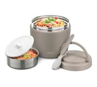 Itslife Thermal Food Container 970 ml, Thermal Bowl with Lid, Stainless Steel Warming Container with Spoon, Thermos Flask Food Leak-Proof, Thermal Lunch Box for Soups, Baby Porridge (Khaki)