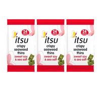 Itsu 3 x 5g Crispy Seaweed Crisps With Welari Thank You Card Sweet Soy Sea Salt Flavour Low Calorie Vegan Thins Sheets Snack (15g) (3pack)