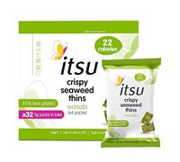 itsu Wasabi Flavour Seaweed Thins 5g | Crispy Seaweed Snacks | Vegan | Low Calorie | Healthy Snack | Pack of 32