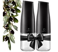 itsufirst® Olive Oil and Vinegar Dispenser Set - 2 x 500ml Glass Pourer Bottles with Auto Flip, Non-Drip, Non-Spill, Leakproof Oil Dispenser Bottles for Kitchen - Celestial (Matte-Black) Pack of 2