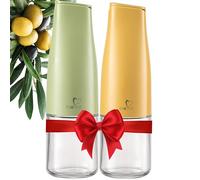 itsufirst® Olive Oil and Vinegar Dispenser Set - 2x500ml Glass Pourer Bottles, Auto Flip, Non-Spill Drizzlers, Leak-Proof Oil Bottles for Kitchen Cooking, Meadow & Sunshine (Green + Yellow) Duo Pack