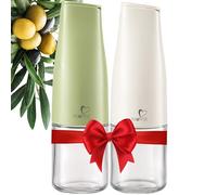 itsufirst® Olive Oil and Vinegar Dispenser Set - 2x500ml Glass Pourer Bottles with Auto Flip, Non-Spill, Drizzlers, Leakproof Oil Bottles for Kitchen Cooking, Meadow & Pure (Green+Off-White) Duo Pack