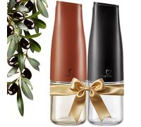 itsufirst® Olive Oil Vinegar Dispenser Set - 2x500ml Glass Pourer Bottles, Auto Flip, Non Drip Drizzlers - Leakproof Oil Bottle for Kitchen Cooking, Love & Celestial (Earthy Red+Matte-Black) Pack Of 2