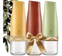 itsufirst® Olive Oil & Vinegar Dispenser Set - 3x500ml Auto Flip Non-Drip Non-Spill Glass Pourers, Leakproof Oil Bottles for Kitchen, Vinegar Drizzlers for Cooking, (Earthy Red+Yellow+Green) Set Of 3