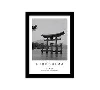 Itsukushima Shinto Shrine Travel Print Hiroshima Wall art Black and white Poster A5 Print in Black frame 18 X 24.5cm (7x9.6inch)