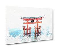 Itsukushima Shrine In Hiroshima Japan Watercolour Canvas Print | Gallery Wrapped 30mm Frame Wall Art | 30x20 inches | Ready to Hang | Modern Picture | Living Room Bedroom Lounge Office
