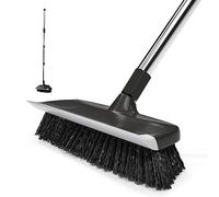 ITTAR Multi-Purpose Scrub Brush with Long Handle, 10" Wide Stiff Bristles Floor Cleaning Brush, 2-in-1 Heavy-Duty Shower Scrubber Brush for Deck, Patio, Pool, Kitchen, Garage, Shower Floor-Black