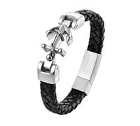 ITTRUH Braided magnetic Rope Wristband for Men,Punk Men Braided Genuine Leather Bracelet Stainless Steel Magnetic Buckle(Black,23cm)