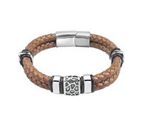 ITTRUH Braided Rope Wristband for Men,Colorful Irregularly Cracked 316L Stainless Steel Bracelet Genuine Braided Leather Men's Jewelry(Coffe,22.5cm)