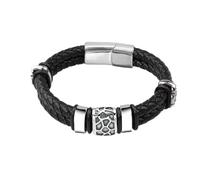 ITTRUH Braided Rope Wristband for Men,Colorful Irregularly Cracked 316L Stainless Steel Bracelet Genuine Braided Leather Men's Jewelry(Black,18.5cm)