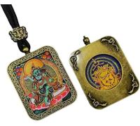 ITTRUH Buddha card pendant,Double-Sided Thangka Pendant Eight Guardian Gods of the Chinese Zodiac Unique Spiritual Jewelry size; 40x50cx8mm(The Green God of Fortune)