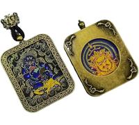 ITTRUH Buddha card pendant,Double-Sided Thangka Pendant Eight Guardian Gods of the Chinese Zodiac Unique Spiritual Jewelry size; 40x50cx8mm(Black God of Wealth)