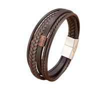 ITTRUH Magnetic Braided Rope Wristband for Men,Wristbands Classic Handmade Braided Cuff Bangle Punk Bangle Gift for(Brown with Steel,23CM)