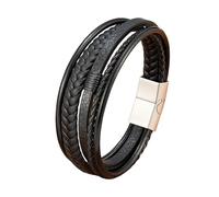 ITTRUH Magnetic Braided Rope Wristband for Men,Wristbands Classic Handmade Braided Cuff Bangle Punk Bangle Gift for(Black with Steel,21CM)