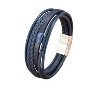 ITTRUH Magnetic Braided Rope Wristband for Men,Wristbands Classic Handmade Braided Cuff Bangle Punk Bangle Gift for(Blue with Steel,21CM)