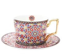 ITTRUH Tea Cup and Saucer Set,Coffee Moroccan Style of Columbia with Ceramic Afternoon Cappuccino Gold Handel 250ml