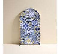 ittsmnt Arch Backdrop Covers Mediterranean Patchwork Tile Theme Arched Background Stand Cover for Birthday Banquet Porcelain Parties Decorations