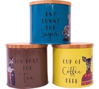 Itucci After Dark Woodland Creatures Tea, Coffee & Sugar Canisters Set with Wooden Lids