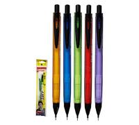iTUFFMech Mechanical Pencils, 0.7mm Lead Size, Pack of 5, Propelling Pencil, Triangular Grip, Write Draw Sketch Shade Draft Use, iZOFAX Black Ball Pen