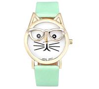 ITVIP Cartoon Watch Creative Cute Cat Glasses Golden Shell Ladies Quartz Watch Strap 23cm blue