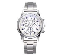 ITVIP Casual Business Watches for Men and Women, Blu-Ray Glass Three Eyes and Six Needles Analog Quartz Watch and Alloy Steel Strap Bracelet 220 Bianco