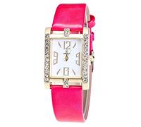 ITVIP Digital Square Head Diamond Inlay and Shiny PU Leather Strap Women's Watch, Bright Pink, 220mm, Strap
