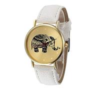 ITVIP Elephant Women's Watch, Unique Fashion Analog Quartz Watch, Round Case and Comfortable Leather Strap, White, 230mm, Strap