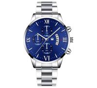 ITVIP Fashion Business Men's Ultrathin Steel Belt Watch Three Eyes and Six Needles High Quality Waterproof Quartz Watch Bracelet 255mm blue