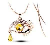ITVIP Fashion Magic Eye Crystal Teardrop Eyelash Pendant Tears of Angels Long Section Sweater Chain Necklace Accessories (C)