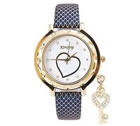 ITVIP Key Pendant Heart Diamond Women's Watch Thin Belt Fashion Quartz Wrist Watch 24cm blue