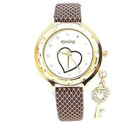 ITVIP Key Pendant Heart Diamond Women's Watch Thin Belt Fashion Quartz Wrist Watch Bracelet 24cm brown