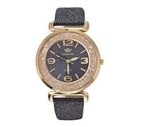 ITVIP Ladies Watch, Movable Sand Ball Gold Powder PU Leather Strap Quartz Watch 230mm Black