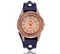 ITVIP Retro Crystal Broken Diamond Digital Quartz Watch Women Leather Watch Strap 240 blue