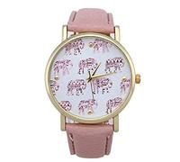 ITVIP Women Elephant Watch Unique Fashion Analog Women Casual Bracelet Casual Watch Faux Leather Round Case Strap 240mm pink