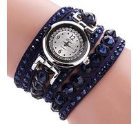 ITVIP Women's Bracelet Leather Strap with Rhinestone Fashion Decoration Female Quartz Watch Strap 400 dark blue
