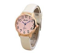 ITVIP Women's Watch, Diamond Mirror Convex Glass and Leather Strap Female Models Digital Scale Quartz Watch, White, 230mm, Strap