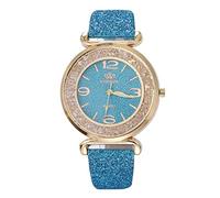 ITVIP Women's Watch, Movable Sand Ball Gold Powder PU Leather Strap Quartz Watch Strap 230mm blue